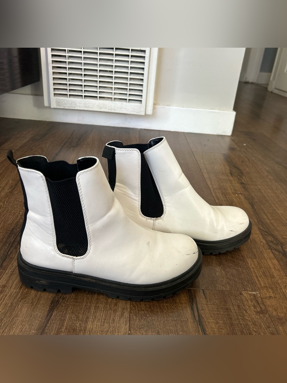 White Chelsea Ankle Boots with Black Elastic Panels